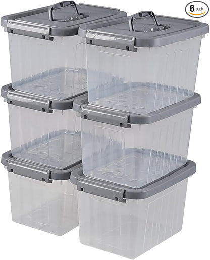 Pekky 5.5 Quart Plastic Latching Storage Bin with Handle, 6 Packs Small Stackable Container Box