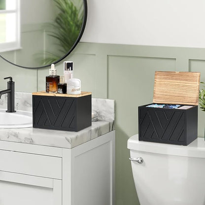 2 PCS Tampon Holder for Bathroom Decor, Feminine Product Organizer with Lid, Shark Week Tampon Storage, Wood Pad and Tampon Organizer for Toilet Organizer, Bathroom Accessories Box for Girl Stuff