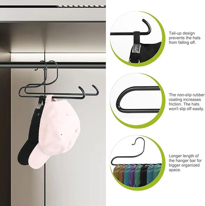 Hat Organizer for Baseball Caps, 4 Pack Metal Hat Hangers for Closet, Hat Rack Hat Holder Baseball Cap Storage Organizer Holds 20 Caps-Black