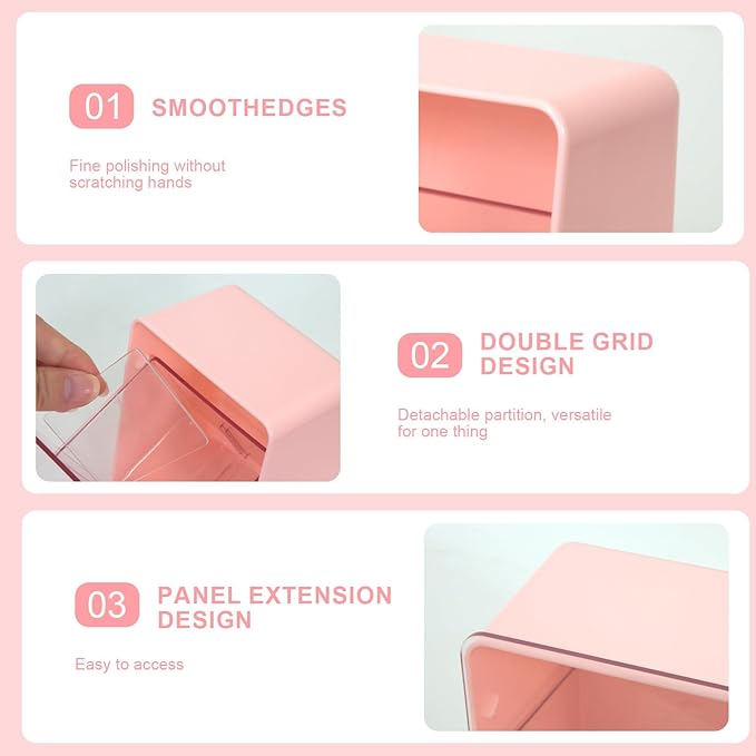 Q tip Holder with 2 Compartments, Plastic Cotton Swab Holder Clear Qtip Organizer in Home Bathroom for Cotton Ball, Swab, Round Pads, Plastic Floss Pick Holder, Pink