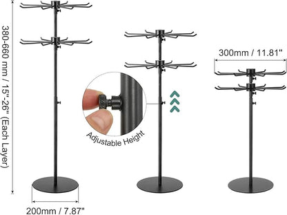uxcell Keychain Display Stand, 1Pcs - Metal 2-layer Rotating Jewelry Display Stand with 8 Hook, Adjustable Display Rack for Necklace Craft Shows (Black)