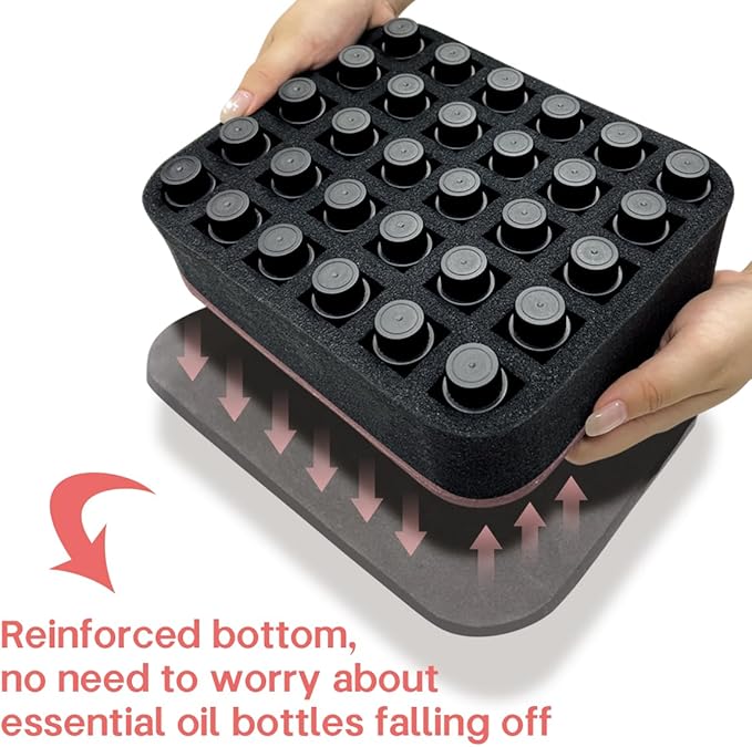 Essential oils Organizer Holder Foam Pad with Slots, Holds 30 bottles of 10ml、15ml Bottles, Removable Dividers，Black