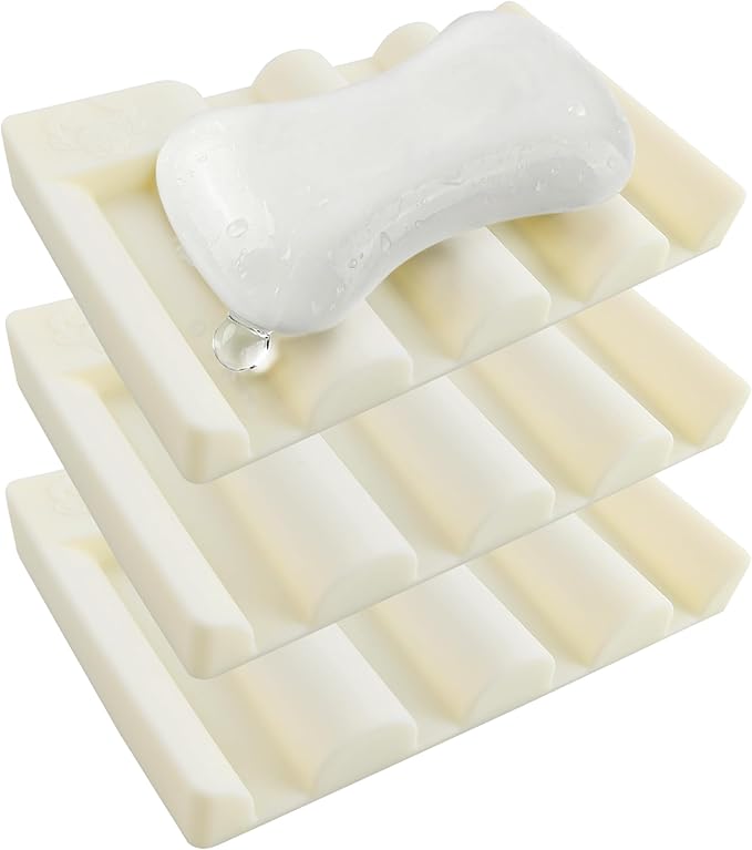 Silicone Soap Dish,Self Draining Soap Holder Perfect for Shower,Bathroom Sink,Kitchen Sink & Travel,Non-Slip Bar Soap Holder Extend Soap Life,Keep Soap Bars Dry & Easy Cleaning Beige-3Pcs