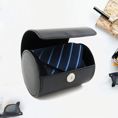 WAJJ Men’s Necktie Travel Case, Tie Anti-Wrinkle Organizer Box - Formal Cylinder Shape (Black)