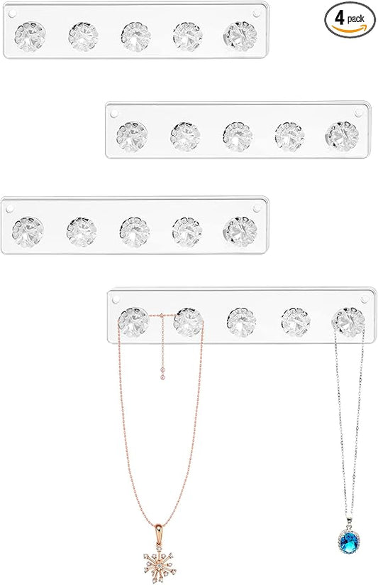 Zreal Necklace Hanger, Acrylic Necklace Holder Short with 5 Jewelry Hooks in Seashell Shape, Wall Mount Jewelry Hanger for Necklace, Bracelets, Chians (4-pack Clear)