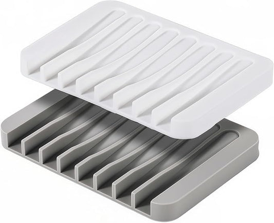 2Pcs Self Draining Soap Dishes, Soap Dish for Bathroom Sink, Premium Silicone Soap Holder, Bathroom, Kitchen, Sponges, Keep Soaps Bars Dry Clean, Extend Life Easy Clean Non - Slip Design
