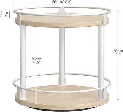 YATINEY Lazy Susan Organizer, Rotating Spice Rack, 2 Tier Spice Turntable Organizer, Industrial Turntable Spice Holder, for Kitchen Countertop, Compact and Versatile, White and Light Oak SR22WG