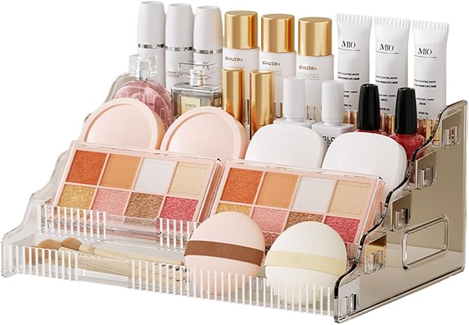 Small Cosmetic Organizer for Vanity & Bathroom Countertop – Aesthetic Mini Makeup Storage Box with Handle, Portable Skincare Display Case for Dresser