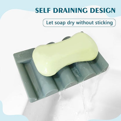 Silicone Soap Dish,Self Draining Soap Holder Perfect for Shower,Bathroom Sink,Kitchen Sink & Travel,Non-Slip Bar Soap Holder Extend Soap Life,Keep Soap Bars Dry & Easy Cleaning Green-1Pcs