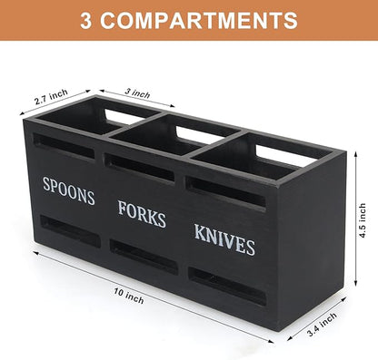 Ayiaren Wooden Silverware Caddy Flatware Cutlery Holder Wood Silverware Organizer Containers Small Black Kitchen Utensil Holder for Countertop Spoon and Fork Holder Flatware Utensils Caddy for Party