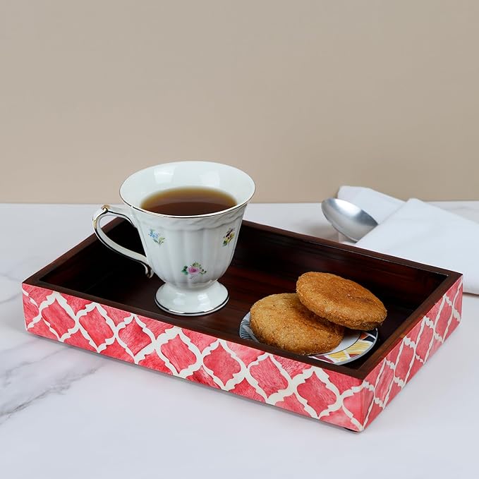 HANDICRAFTS HOME Handmade Moroccan Pattern 10x6 Towel Tray - Small Bathroom Tray, Guest Towel Holder, Decorative Napkin Holder, Bathroom Countertop Storage, Kitchen Hand Towel Holder Moroccan Red