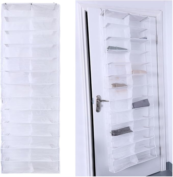 ULTECHNOVO 2pcs over The Door Shoe Organizer with 26 Pockets, White Non-woven Fabric Hanging Shoe Rack for Closet Storage and Space Saving