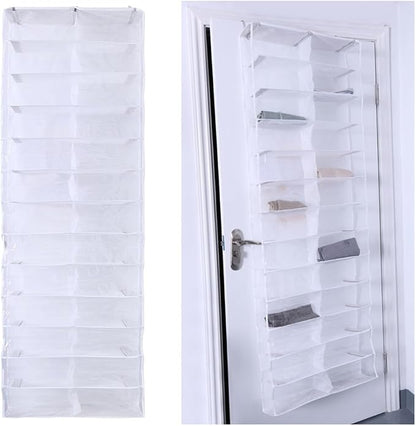 ARTIBETTER 2pcs Over-the-door Shoe Organizer with 26 Pockets White Non-woven Fabric Shoe Storage Rack for Closet Space Saving and Shelf Holder