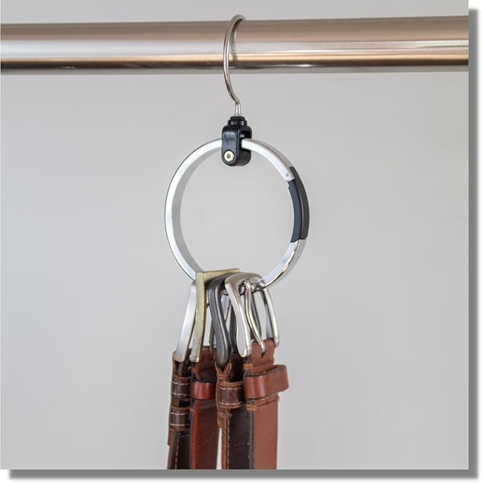 Rolly Hanger® Closet Space Saver – Premium Rotating Aluminum Organizer for Belts, Ties, Hats & Handbags – Heavy Duty 360° Swivel – Declutter & Maximize Storage (3 Pack)