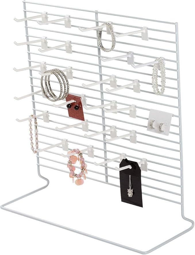 SSWBasics 24-Peg White Wire Countertop Rack - 18"W x 20"H - Display Racks for Vendors, Retail, Convenience, Craft Fairs, and Thrift Stores - Impulse Buy Display at Checkout - Use for Home Jewelry