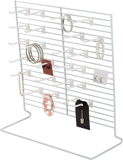 SSWBasics 24-Peg White Wire Countertop Rack - 18"W x 20"H - Display Racks for Vendors, Retail, Convenience, Craft Fairs, and Thrift Stores - Impulse Buy Display at Checkout - Use for Home Jewelry
