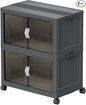 131QT Stackable Storage Bins with Lid & Door, 32 Gal Collapsible Plastic Storage Containers with Locking Wheel, Space Saving Foldable Organizer for Home Bedroom Office Gray 2T