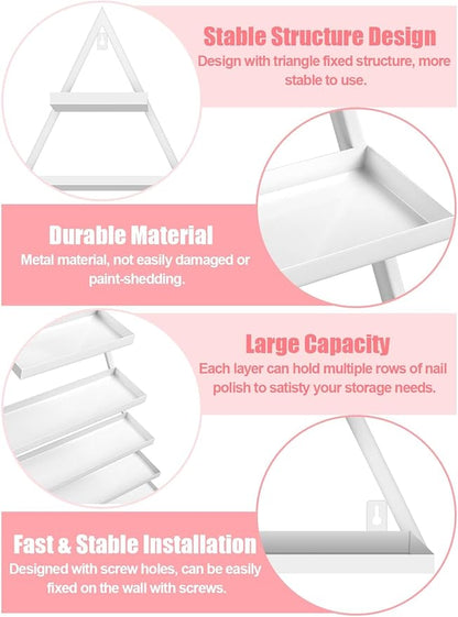 10PCS Metal Wall-mounted Nail Polish Storage Racks, Lorvain 5 Tiers White Triangular Display Rack Cosmetic Display Case Lipstick Perfume Wall Shelf Essential Oil Organizer for Home Spa Nail Salon Shop