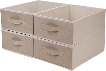 Clothings Collapsible Storage Bins, Foldable Organizers and Storage Baskets Cube Storage Bin for Bedroom Living Room (4 Pack, Beige, 15.4x11.4x5.5inch)