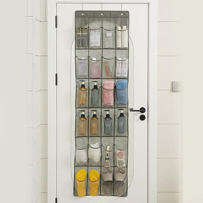 Over Door Shoe Rack with 24 or 28 Pockets, Hanging Shoe Organiser for Closet Storage, Space Saver for Shoes Slippers Belts Scarves Accessories, White Gray(24 Pocket white)