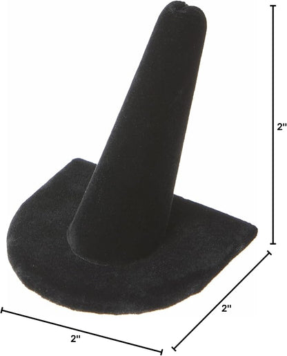Plymor Black Velvet Ring Finger Display, Single on U-Shaped Base, 2" W x 2" D x 2" H (Pack of 2)