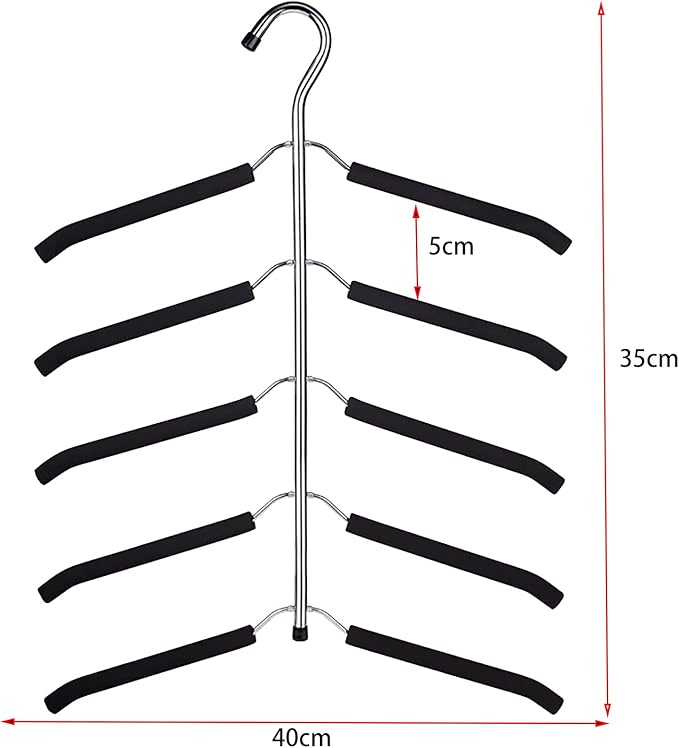 3-Pack 5-in-1 Space Saving Blouse Hangers - Non-Slip Padded Swing Arm Coat Hangers, Heavy Duty Stainless Steel for Shirts & Sweaters (Black)