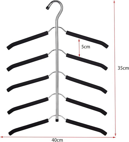 3-Pack 5-in-1 Space Saving Blouse Hangers - Non-Slip Padded Swing Arm Coat Hangers, Heavy Duty Stainless Steel for Shirts & Sweaters (Black)