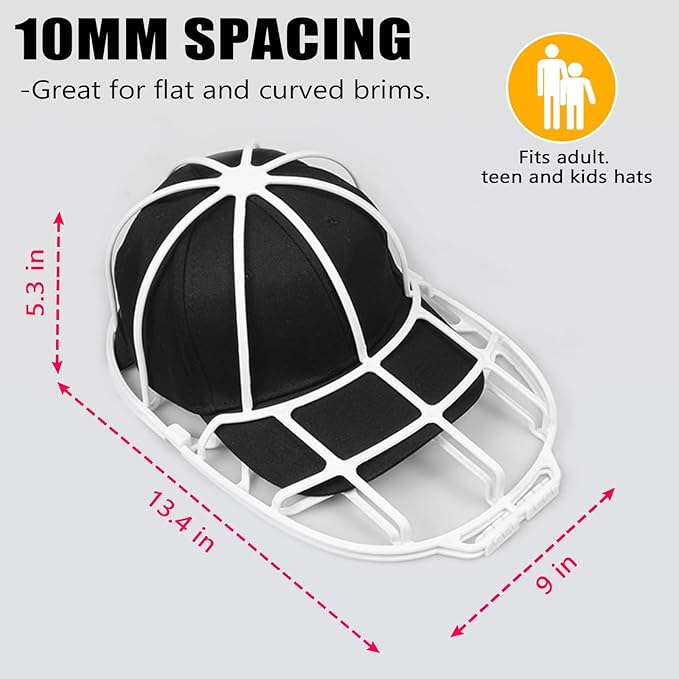 INVODA Hat Washer Cage Hat Washer for Washing Machine Hat Cleaner for Baseball Cap Dishwasher Hat Rack Protector Organizer for Flat & Curved (White)
