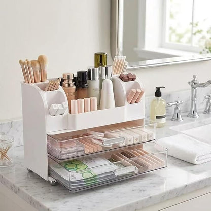 Drawer Cosmetic Organizer, Beauty Tool Display Box, Desktop Skin Care Organizer (White)