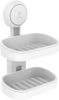 HOME&I Suction Cup Soap Dish Holder – Strong Vacuum Suction, Waterproof, Self-Draining Soap Dish for Shower, Bathroom, Kitchen Sink – No Drilling, Reusable (White)