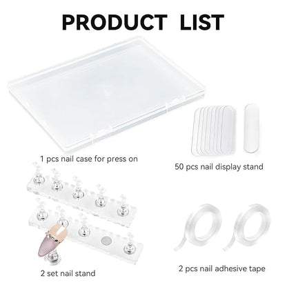 Nails Storage Box with Stand for Fake Nail,Large Empty Nail Box Case Use for Press On Display & Storage,Nail holder for Painting Practice,Acrylic Nail Display Stand for Design Home