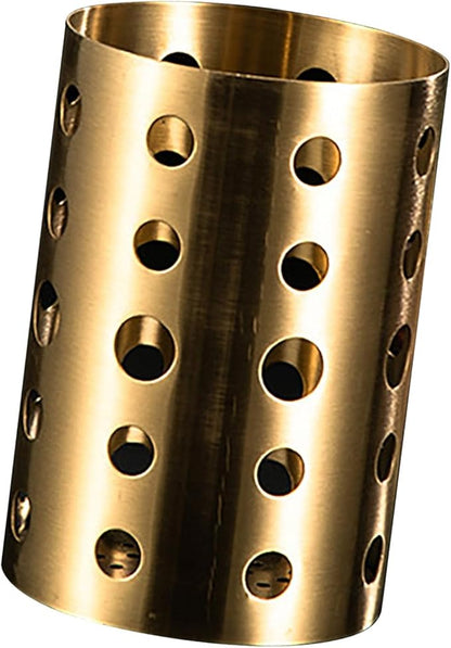 Stainless Steel Utensil Holder, Gold Utensil Holder, Metal Drying with Drain Holes, Chopstick Holder for Kitchen Counter Cooking Countertop