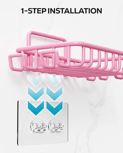 Nieifi Bar Soap Holder for Shower Wall with 4 Hooks, Stainless Steel Adhesive Soap Dish for Bathroom, Pink