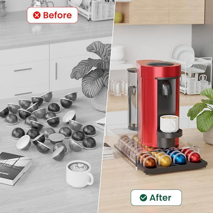 Storage Drawer for Nespresso Vertuo, Coffee Pod Holder for Counter Acrylic Top & Plastic Drawer Coffee Capsule Organizer - 40 Pods