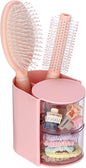 Plastic Hair Accessories Organizer with Brush Holder Rotating Makeup Container Jewelry Storage Box for Vanity Bathroom Countertop, 2-Layer Pink