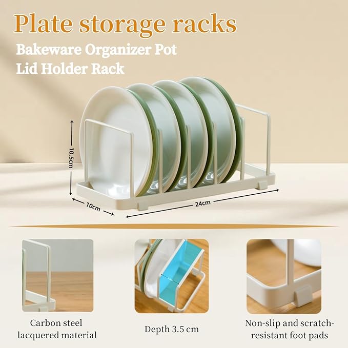 Cutting board organizer Dish rack Pot Lid Organizer for Bakeware, Dish Plate, Cutting Boards, Pots & Pans, Drying Rack Storage Holder Organizer for Kitchen Cabinet/Sink/Kitchen countertops (White)