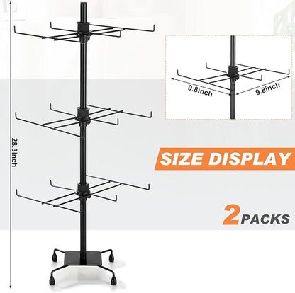 RattanView 2 Pcs Jewelry Rotating Display Stand Adjustable Metal Earrings Bracelet Display Rack Hanging Jewelry Spinning Organizer Tree with Hooks for Vendor Events Selling(3 Tier,Black)