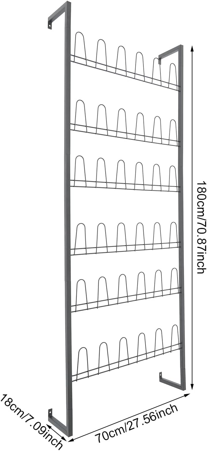 6 Tiers Metal Hanging Shoe Rack for 18 Pairs, Space-Saving Shoe Storage Shelf, Wall Mounted Shoe Organizer Tower for Entryway, Home, Retail Stores (Black)