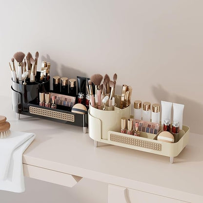 Rotating Large Capacity Cosmetic Display Case,Bathroom Counter Organizer Countertop Storage,Cosmetics Skincare Shelf Organizer (Black, XM)