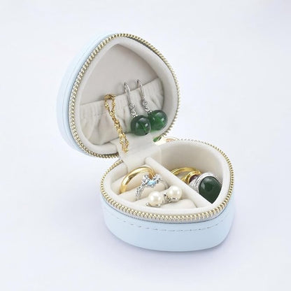 Heart Shape Ring Holder Keychain, Mini Travel Jewelry Case for Wedding Ring, Sports & Vacation, Portable Zipper Clutch Organizer for Earrings Necklace, Premium Gift for Women Girls (Blue)