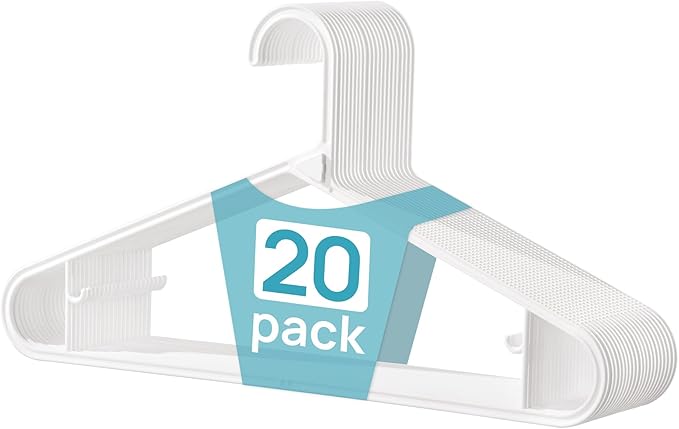 Vtopmart 20 Pack Plastic Clothes Hangers, 16.7in Standard StackFit Hangers for T-Shirt, Coats, Jackets, Sweaters, Non-Slip Slim Hanger with Hooks, Space-Saving in Closet, Durable Clothes Organizers