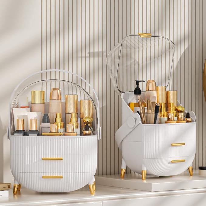 NestOrganix Makeup Organizer Skincare Organizers - Cosmetic Display Cases with Transparent Cover, SkinCare Organizers for Bathroom Countertop, Bedroom Vanity Desk, Lipstick Organizer, White Upgarde