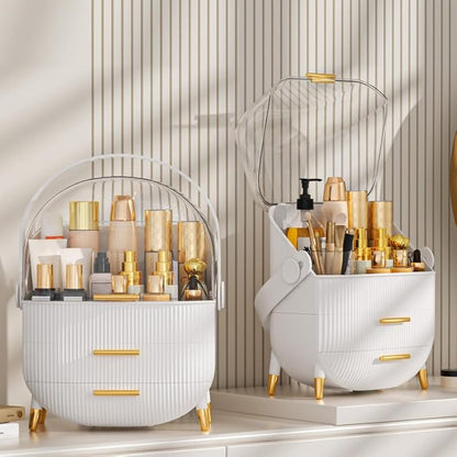 NestOrganix Makeup Organizer Skincare Organizers - Cosmetic Display Cases with Transparent Cover, SkinCare Organizers for Bathroom Countertop, Bedroom Vanity Desk, Lipstick Organizer, White Upgarde