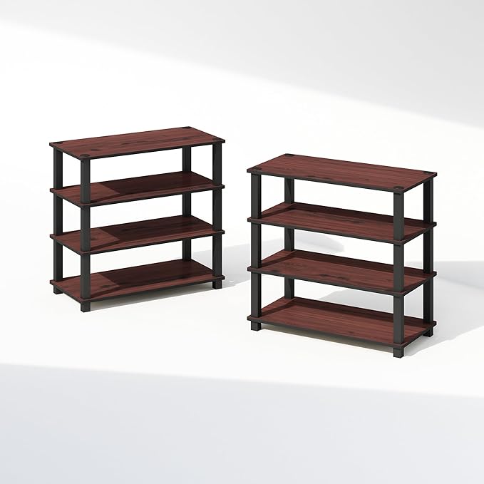 Furinno Turn-S-Tube Set of 2 Shoe Rack, 4-Tier Shoe Organizer, Shoe Storage with Multipurpose, 11.6 x 23.6 x 22.3, for Closet Entryway, Office, Garage, Dark Cherry/Black, Set of 2