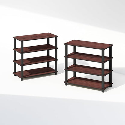 Furinno Turn-S-Tube Set of 2 Shoe Rack, 4-Tier Shoe Organizer, Shoe Storage with Multipurpose, 11.6 x 23.6 x 22.3, for Closet Entryway, Office, Garage, Dark Cherry/Black, Set of 2