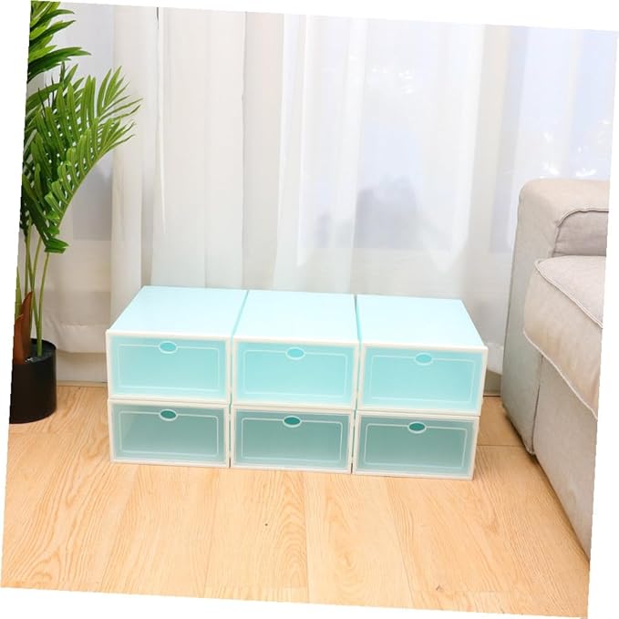 OSALADI 6PCS Thicken Transparent Shoe Boxes with White Frame Stackable Plastic Shoe Containers for Women Storage Organizer for Closet and Entryway