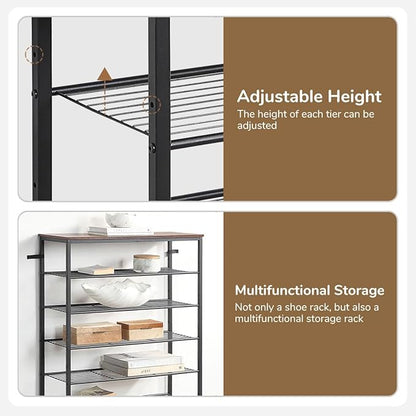 8-Tier Shoe Rack Organizer, Metal Mesh Shoe Storage Shelf, for Entryway, Hallway, Closet, Dorm Room, Industrial, Rustic Brown