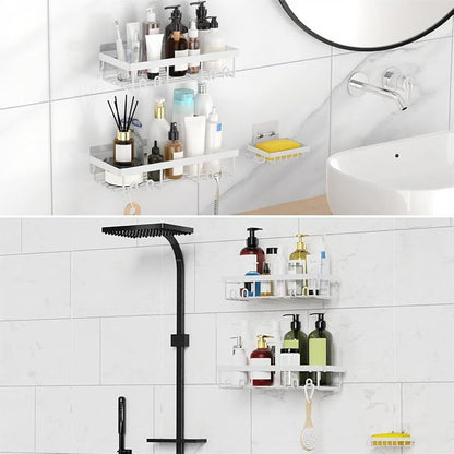Moforoco 3-Pack Shower Caddy Basket Shelf with Soap Holder, No Drilling Traceless Adhesive Shower Wall Shelves, Rustproof White Bathroom Shower Storage Organizer