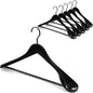 TOPIA HANGER Black Wooden Coat Hanger 6 Pack, Wide Shoulder Wood Suit Hangers with Extra-Thick Flat Hooks & Anti-Slip Pants Bar, Heavy Duty Clothes Hangers,Glossy Finish, Black-CT02H