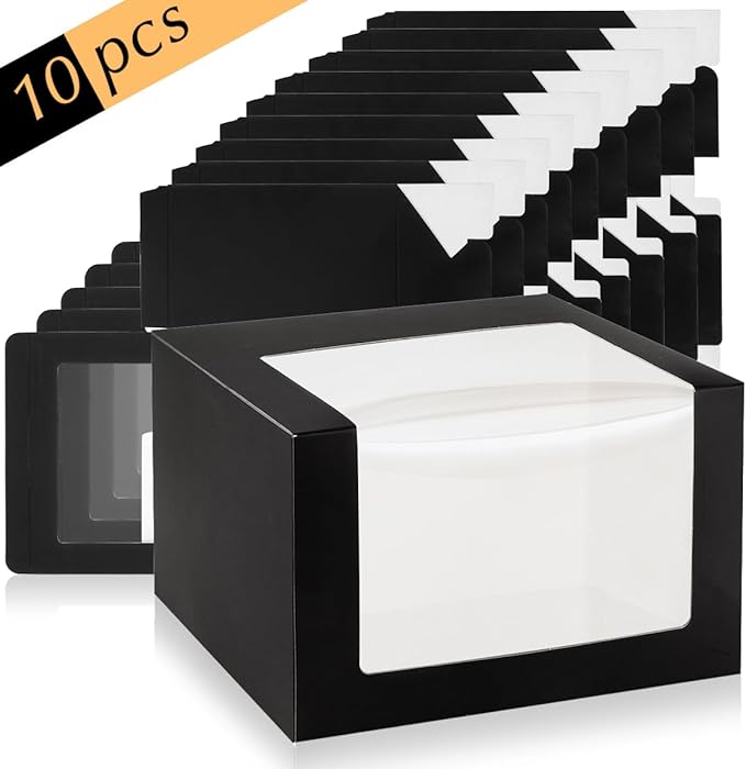 LADYBRO Black Gift Boxes with Window Display for Hat Storage Containter for Baseball Caps (Fitted, Snapbacks, Trucker) 7.8" x 7.8" x 4.8", 10 Pack